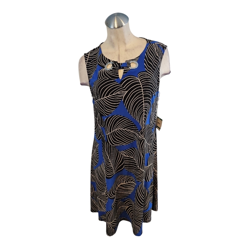 Anne Klein Size L Sleeveless Shift Dress Blue Black White - Picture 3 of 12
